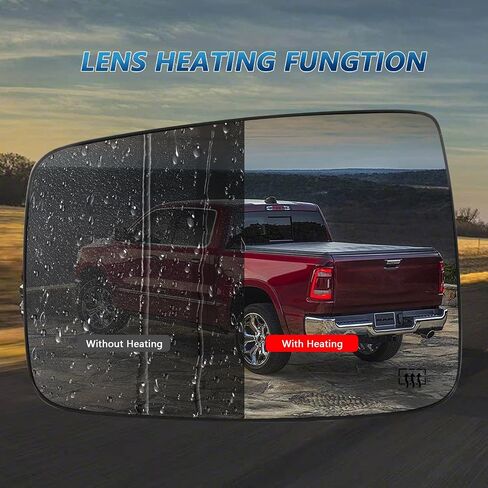 For Dodge Ram 1500/2500 Driver Side Heated Mirror Glass | 2009-2018 Truck Mirror Replacement | Convex Design + Built-In Heater | Easy Install in Saudi Arabia