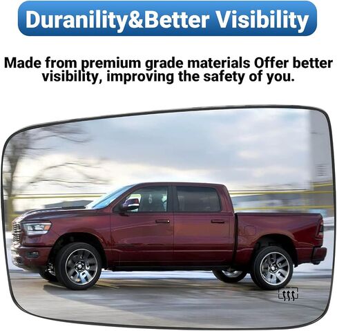 For Dodge Ram 1500/2500 Driver Side Heated Mirror Glass | 2009-2018 Truck Mirror Replacement | Convex Design + Built-In Heater | Easy Install in Saudi Arabia