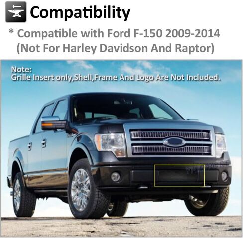 Lower Bumper Grill fits with 2009 2010 2011 2012 2013 2014 F150 Solid Aluminum Billet Grille (Black-Lower) in Kuwait