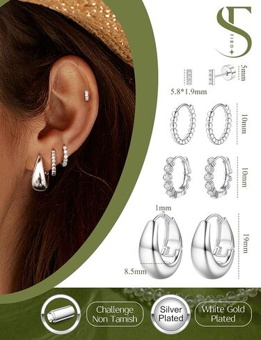 4Pairs Small Chunky Gold Hoop Earrings for Women - Gold Silver Hoop Earrings Stacks Non Tarnish 14K Gold Plated Flat Back Stud Huggie Hoop Earring Sets for Multiple Piercing Hypoallergenic in Saudi Arabia