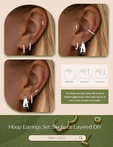 4Pairs Small Chunky Gold Hoop Earrings for Women - Gold Silver Hoop Earrings Stacks Non Tarnish 14K Gold Plated Flat Back Stud Huggie Hoop Earring Sets for Multiple Piercing Hypoallergenic in Saudi Arabia