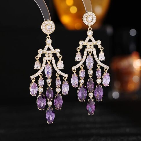 رقيقة 14K الذهب الذهب مويسانيت ماء إسقاط أقراط ، أقراط ثريا بلورية هندسية ، مجوهرات لحفلات الزفاف وحفلات الزفاف in Kuwait