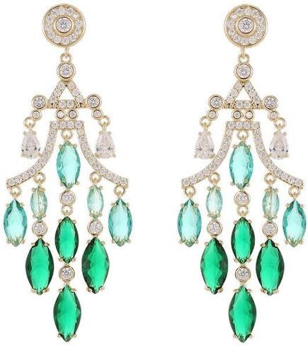 رقيقة 14K الذهب الذهب مويسانيت ماء إسقاط أقراط ، أقراط ثريا بلورية هندسية ، مجوهرات لحفلات الزفاف وحفلات الزفاف in Kuwait