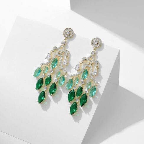 رقيقة 14K الذهب الذهب مويسانيت ماء إسقاط أقراط ، أقراط ثريا بلورية هندسية ، مجوهرات لحفلات الزفاف وحفلات الزفاف in Kuwait