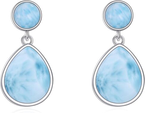 Larimar/Rose Quartz/Labradorite/Moonstone/Opal أقراط للنساء الفضة الفضية للدموع الأذنية هدية المجوهرات للنساء in Kuwait