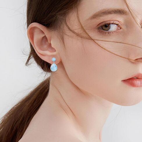 Larimar/Rose Quartz/Labradorite/Moonstone/Opal أقراط للنساء الفضة الفضية للدموع الأذنية هدية المجوهرات للنساء in Kuwait