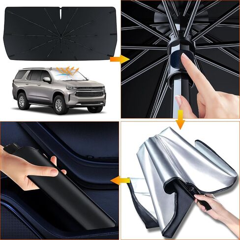 D-Lumina Winshield Sun Shade with USA Flag for Chevy Tahoe 2021 2022 2023 2024 2025, Foldable Front Sun Shield Protector Blocks UV Rays, Window Sunshade Sun Visor Interior Accessories in Saudi Arabia