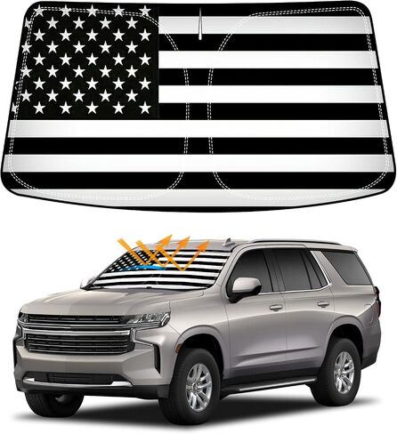 D-Lumina Winshield Sun Shade with USA Flag for Chevy Tahoe 2021 2022 2023 2024 2025, Foldable Front Sun Shield Protector Blocks UV Rays, Window Sunshade Sun Visor Interior Accessories in Saudi Arabia