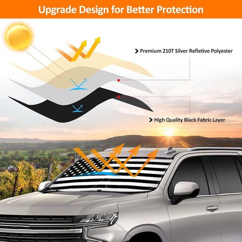 D-Lumina Winshield Sun Shade with USA Flag for Chevy Tahoe 2021 2022 2023 2024 2025, Foldable Front Sun Shield Protector Blocks UV Rays, Window Sunshade Sun Visor Interior Accessories in Saudi Arabia