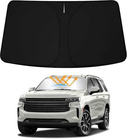 D-Lumina Winshield Sun Shade with USA Flag for Chevy Tahoe 2021 2022 2023 2024 2025, Foldable Front Sun Shield Protector Blocks UV Rays, Window Sunshade Sun Visor Interior Accessories in Saudi Arabia