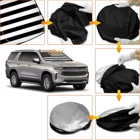 D-Lumina Winshield Sun Shade with USA Flag for Chevy Tahoe 2021 2022 2023 2024 2025, Foldable Front Sun Shield Protector Blocks UV Rays, Window Sunshade Sun Visor Interior Accessories in Saudi Arabia