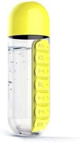2-in-1 Water Bottle and Pill Organizer, 600ml Capacity, 7 Compartments outdoor capsule cup medicine box dispenser (Rose) in Saudi Arabia