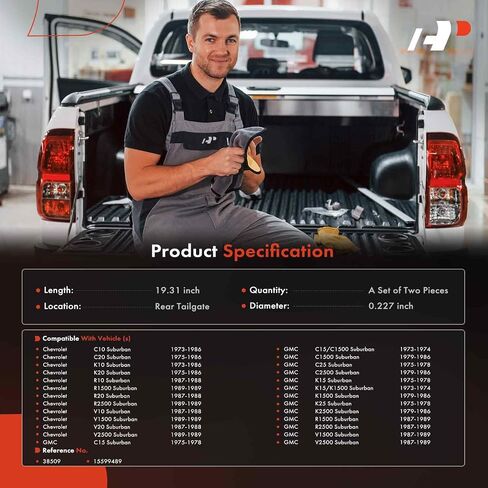 كابل دعم الباب الخلفي A-premium متوافق مع شيفروليه C10 C20 K20 K20 R20 R20 R1500 R2500 V10 V1500 V2500 Suburban & GMC C15 C1500 C25 C2500 K15 Suburban ، 19.31 Inch ، الخلفية الخلفية ، 2-PC set ، in Saudi Arabia