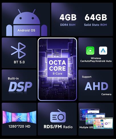 Podofo 8Core 4G 64G ستيريو سيارة لتويوتا كورولا 2009-2013 راديو مع 9 بوصة 1280X720P IPS شاشة لمس لاسلكية CarPlay Android Auto 5.0 بلوتوث 59UIs DSP 36EQ GPS FM/RDS WiFi AHD كاميرا احتياطية in Kuwait