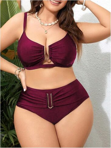 Sweatyrocks نساء زائد الحجم ملابس السباحة قطعت عالي الخصر نوبة السباحة ruched in Kuwait