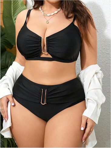 SweatyRocks Women's Plus Size Swimsuit Cut Out High Waisted Bikini Set Ruched Bathing Suit in Saudi Arabia