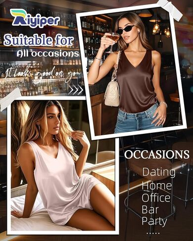 Riyiper 3 Pack Women's Silk Satin Tank Tops, Sleeveless V Neck Cami Summer Casual Camisole Loose Fit Basic Blouses Shirt in Saudi Arabia