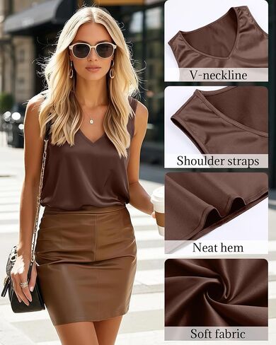 Riyiper 3 Pack Women's Silk Satin Tank Tops, Sleeveless V Neck Cami Summer Casual Camisole Loose Fit Basic Blouses Shirt in Saudi Arabia