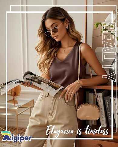 Riyiper 3 Pack Women's Silk Satin Tank Tops, Sleeveless V Neck Cami Summer Casual Camisole Loose Fit Basic Blouses Shirt in Saudi Arabia