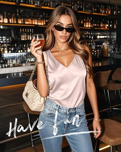 Riyiper 3 Pack Women's Silk Satin Tank Tops, Sleeveless V Neck Cami Summer Casual Camisole Loose Fit Basic Blouses Shirt in Saudi Arabia