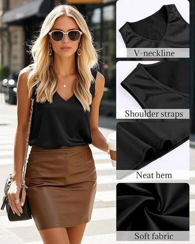 Riyiper 3 Pack Women's Silk Satin Tank Tops, Sleeveless V Neck Cami Summer Casual Camisole Loose Fit Basic Blouses Shirt in Saudi Arabia