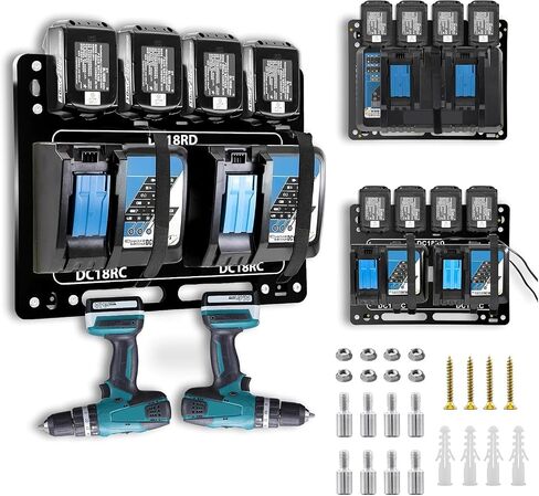 شاحن Mount for Makita DC18RC ، شاحن DC18RD ، حائط حائط لبطاريات Makita 4x 14.4V/18V و 2 حفر مفكات ، منظمة ورشة عمل للخدمة الشاقة in Kuwait