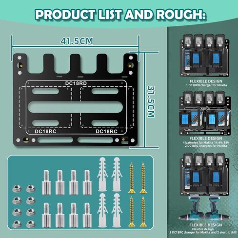 شاحن Mount for Makita DC18RC ، شاحن DC18RD ، حائط حائط لبطاريات Makita 4x 14.4V/18V و 2 حفر مفكات ، منظمة ورشة عمل للخدمة الشاقة in Kuwait