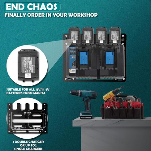 شاحن Mount for Makita DC18RC ، شاحن DC18RD ، حائط حائط لبطاريات Makita 4x 14.4V/18V و 2 حفر مفكات ، منظمة ورشة عمل للخدمة الشاقة in Kuwait