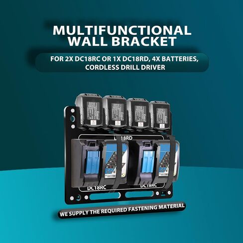 شاحن Mount for Makita DC18RC ، شاحن DC18RD ، حائط حائط لبطاريات Makita 4x 14.4V/18V و 2 حفر مفكات ، منظمة ورشة عمل للخدمة الشاقة in Kuwait