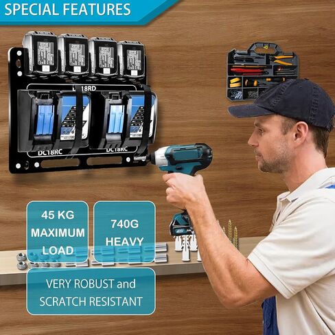 شاحن Mount for Makita DC18RC ، شاحن DC18RD ، حائط حائط لبطاريات Makita 4x 14.4V/18V و 2 حفر مفكات ، منظمة ورشة عمل للخدمة الشاقة in Kuwait
