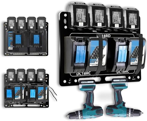 شاحن Mount for Makita DC18RC ، شاحن DC18RD ، حائط حائط لبطاريات Makita 4x 14.4V/18V و 2 حفر مفكات ، منظمة ورشة عمل للخدمة الشاقة in Kuwait