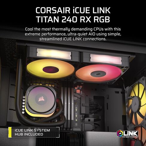 CORSAIR iCUE Link Titan 420 RX RGB Liquid CPU Cooler – 420mm AIO – Low-Noise – FlowDrive Cooling Engine – Intel LGA 1851/1700, AMD AM5/AM4 – 3X RX140 RGB Fans – iCUE Link System Hub Included – Black in Kuwait