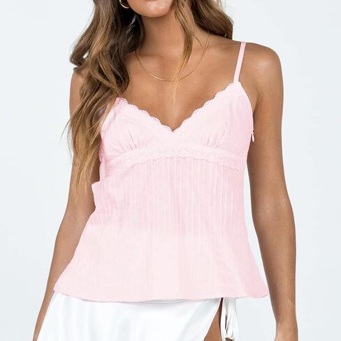 Women Vneck Camisole Y2k Spaghetti Strap Peplum Crop Tank Babydoll Flowy Cami Top Trendy Going Out Summer Shirt in Kuwait