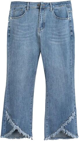 INVACHI Womens Stretch Cropped Fringe Jeans Distressed and Ripped Denim Jeans Tassel Denim Pants with Frayed Hem in Kuwait