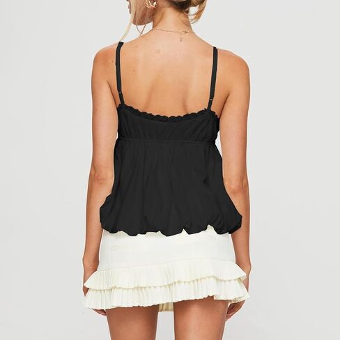 نساء Vneck Camisole Y2K Spaghetti Strap Peplum Crop Tank Babydoll Flowy Cami Top Estreny Out Out Summer Shirt in Kuwait