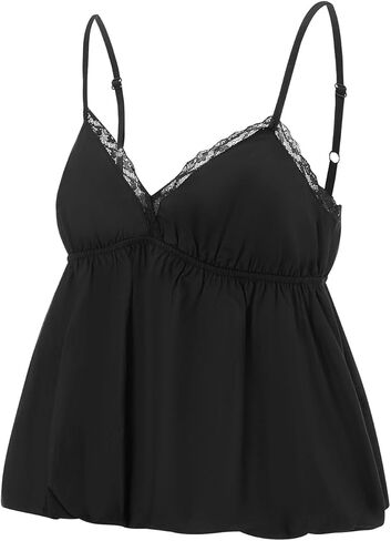 نساء Vneck Camisole Y2K Spaghetti Strap Peplum Crop Tank Babydoll Flowy Cami Top Estreny Out Out Summer Shirt in Kuwait