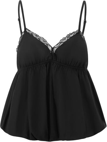 نساء Vneck Camisole Y2K Spaghetti Strap Peplum Crop Tank Babydoll Flowy Cami Top Estreny Out Out Summer Shirt in Kuwait