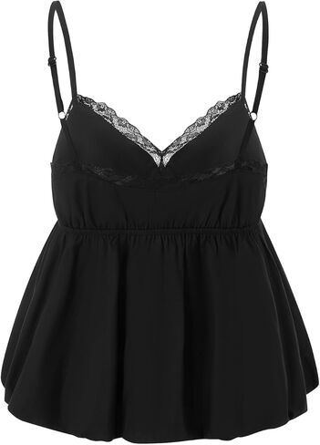 نساء Vneck Camisole Y2K Spaghetti Strap Peplum Crop Tank Babydoll Flowy Cami Top Estreny Out Out Summer Shirt in Kuwait