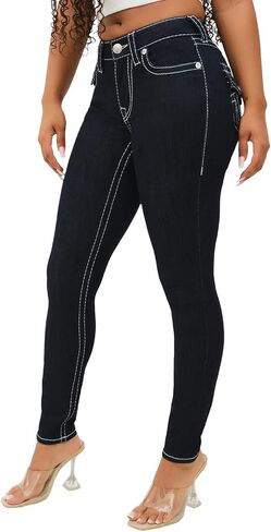 الدين الحقيقي جيني جيني منتصف الارتفاع نحيل T Big T Sitching Flap Jeans -شطف in Saudi Arabia
