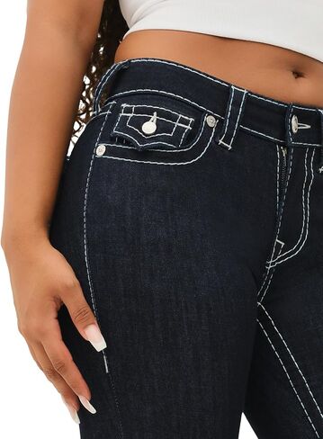 الدين الحقيقي جيني جيني منتصف الارتفاع نحيل T Big T Sitching Flap Jeans -شطف in Saudi Arabia