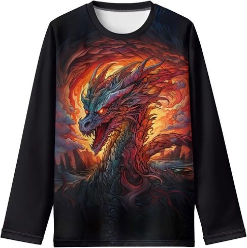 Long Sleeve Shirts for Boys Athletic Shirts Crewneck Pullover Tops 3-16 Year Old in Kuwait