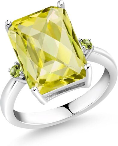 GEM Stone King 925 Sterling Silver Lemon Lemon Quartz وخاتم البيردوت الأخضر للنساء (6.95 CTTW ، لوحة المدفاع الزمردي 14 × 10 مم ، أحجار الأحجار الكريمة ، متوفر في الحجم 5 ، 6 ، 7 ، 8 ، 9) in Saudi Arabia