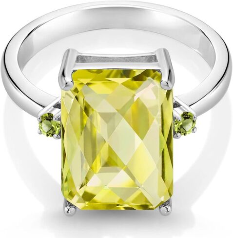 GEM Stone King 925 Sterling Silver Lemon Lemon Quartz وخاتم البيردوت الأخضر للنساء (6.95 CTTW ، لوحة المدفاع الزمردي 14 × 10 مم ، أحجار الأحجار الكريمة ، متوفر في الحجم 5 ، 6 ، 7 ، 8 ، 9) in Saudi Arabia