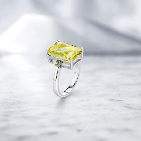 GEM Stone King 925 Sterling Silver Lemon Lemon Quartz وخاتم البيردوت الأخضر للنساء (6.95 CTTW ، لوحة المدفاع الزمردي 14 × 10 مم ، أحجار الأحجار الكريمة ، متوفر في الحجم 5 ، 6 ، 7 ، 8 ، 9) in Saudi Arabia
