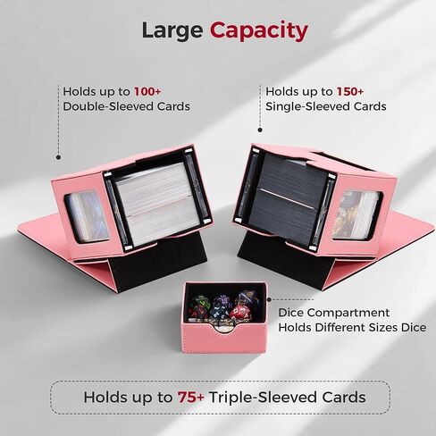 صندوق MTG Commander Deck Box مع شاشة قائد مزدوجة، صندوق بطاقات حاصل على براءة اختراع يناسب 100 بطاقة مزدوجة الأكمام، صندوق MTG مع صينية نرد، 2 مقسم، 2 حامل مغناطيسي، وردي وأسود in Kuwait