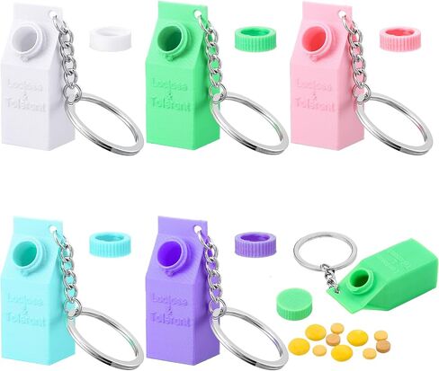 Sureio 5 PCS لاكتوز وحامل حبوب منع الحمل متسامح الحليب كرتون حامل مفتاح الحليب Mini اللاكتوز التعصب حبوب حاوية مفتاح حاوية حقيبة الظهر حقيبة يد على ظهر حقيبة الظهر in Saudi Arabia