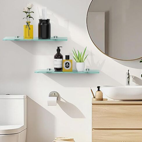 16-Inch Floating Glass Shelf,Glass Shelves for Bathroom Modern Stainless Steel Tempered Glass Wall Mount Brushed Nickel Glass Bathroom Shelf Chrome Polished Accessories in Saudi Arabia