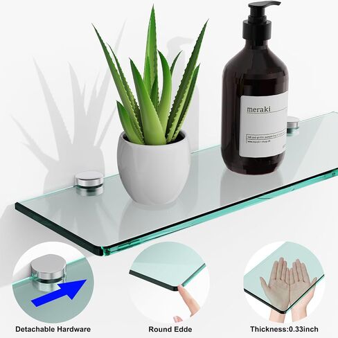 16-Inch Floating Glass Shelf,Glass Shelves for Bathroom Modern Stainless Steel Tempered Glass Wall Mount Brushed Nickel Glass Bathroom Shelf Chrome Polished Accessories in Saudi Arabia