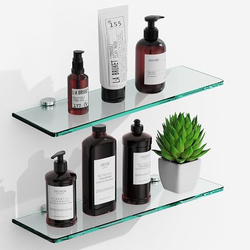 16-Inch Floating Glass Shelf,Glass Shelves for Bathroom Modern Stainless Steel Tempered Glass Wall Mount Brushed Nickel Glass Bathroom Shelf Chrome Polished Accessories in Saudi Arabia