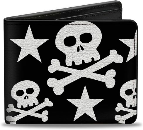 محفظة الرجال للرجال ، Bifold ، Skulls Stars Black White ، جلد نباتي ، متعدد ، 4.0 "× 3.5" in Saudi Arabia